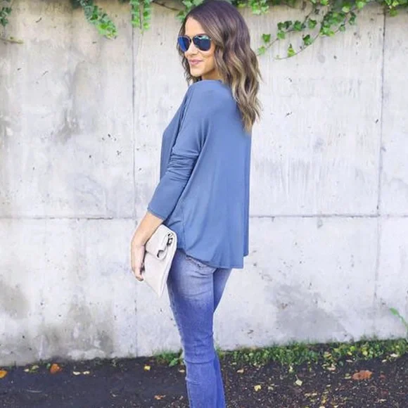 Twist Knot High Low Drapey Long Sleeve Knit Top - Picture 2 of 5